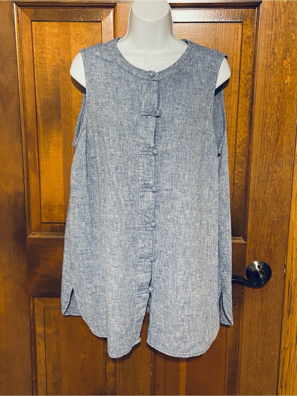 NorthStyle Sleeveless Chambray Tunic Linen Blend Button up top Size Large